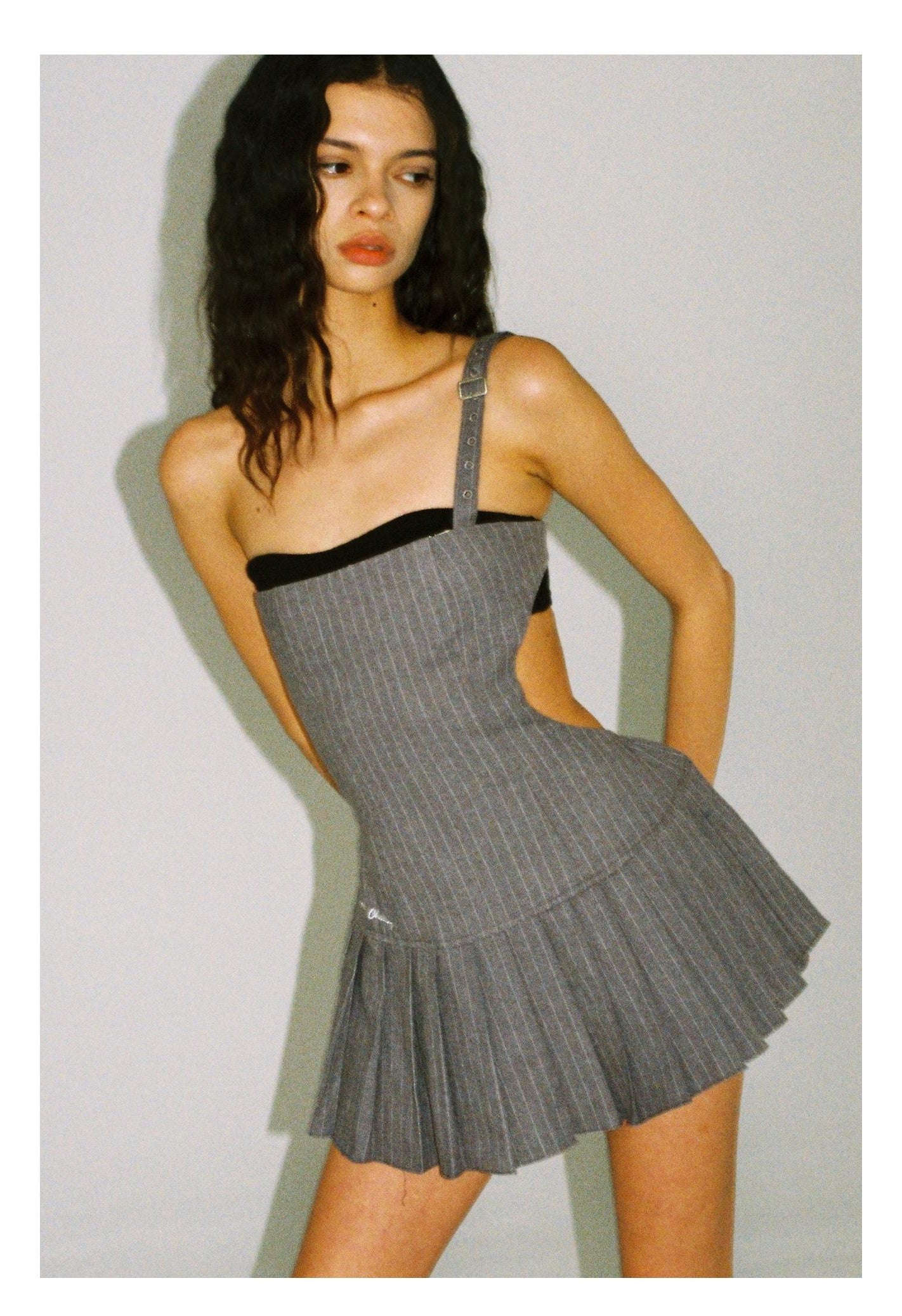 Asymmetric Strapless Striped Backless Ruffle Dress Set