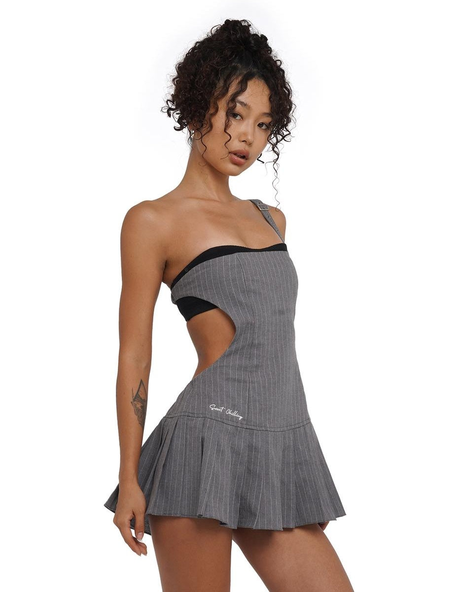 Asymmetric Strapless Striped Backless Ruffle Dress Set