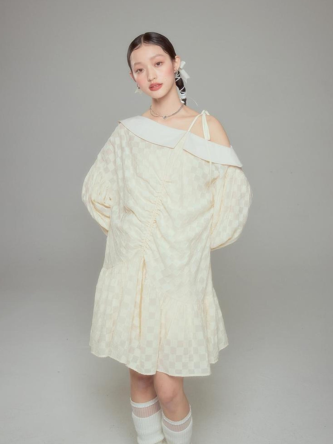 DIDDI MODA Asymmetrical Loose Checkered Mini Dress