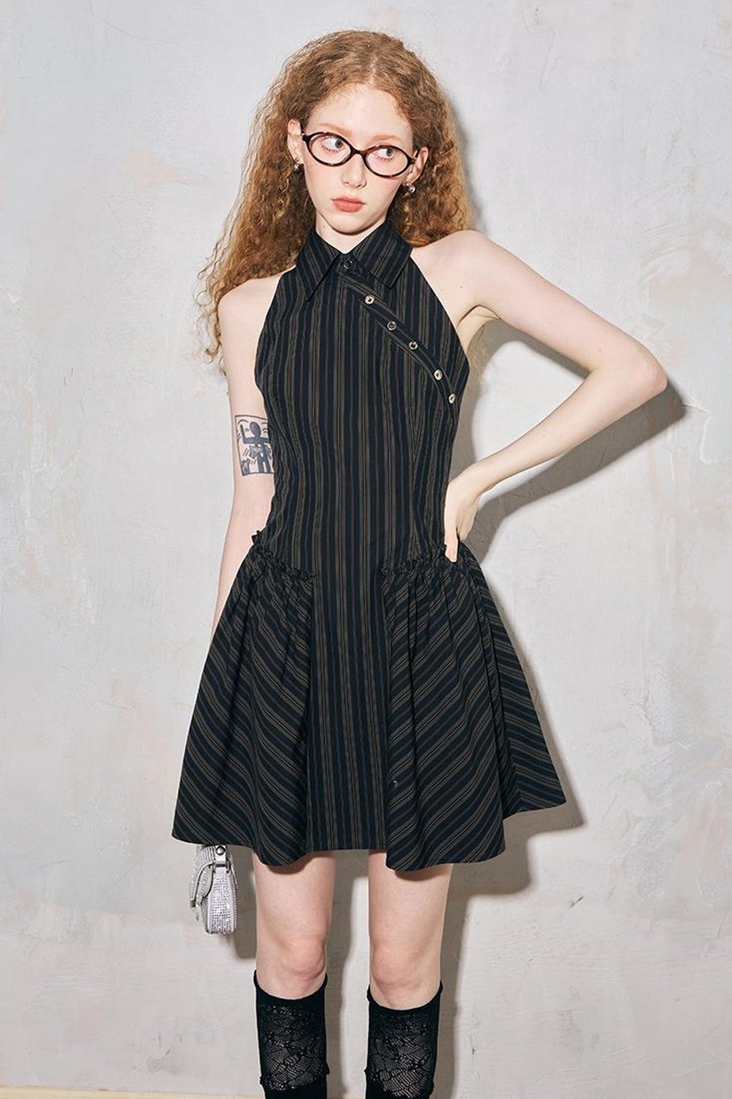 DIDDI MODA Asymmetrical Striped Waist Defining Summer Dress