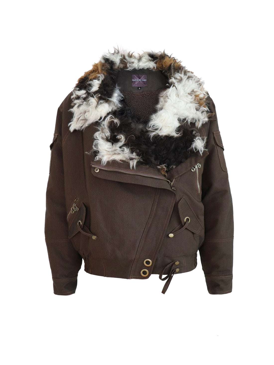 Flowers birds Market Cow Lamb Shearling Oversized Collar Parka Unisex