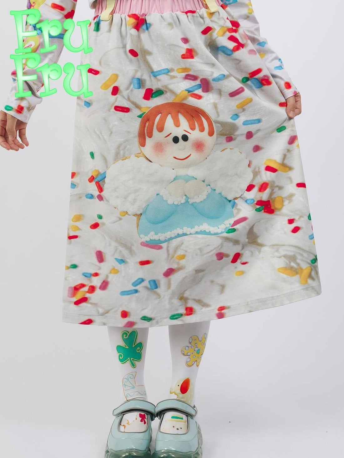 Frufru Gulu Autumn Angel Print Cotton A Line Dress Loose Fit S