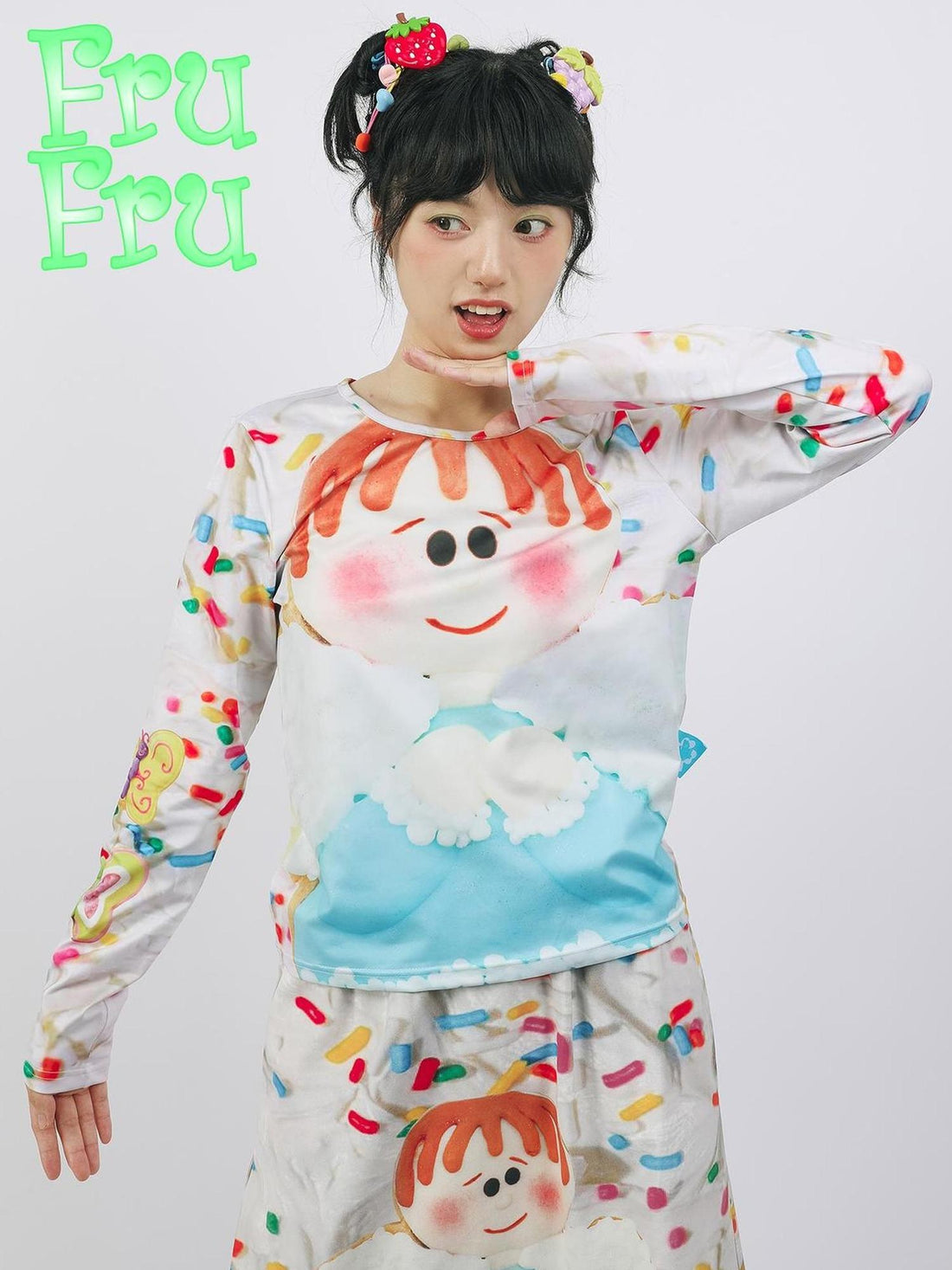 Frufru Gulu Autumn Angel Print White Cookie T Shirt Loose Fit Polyester