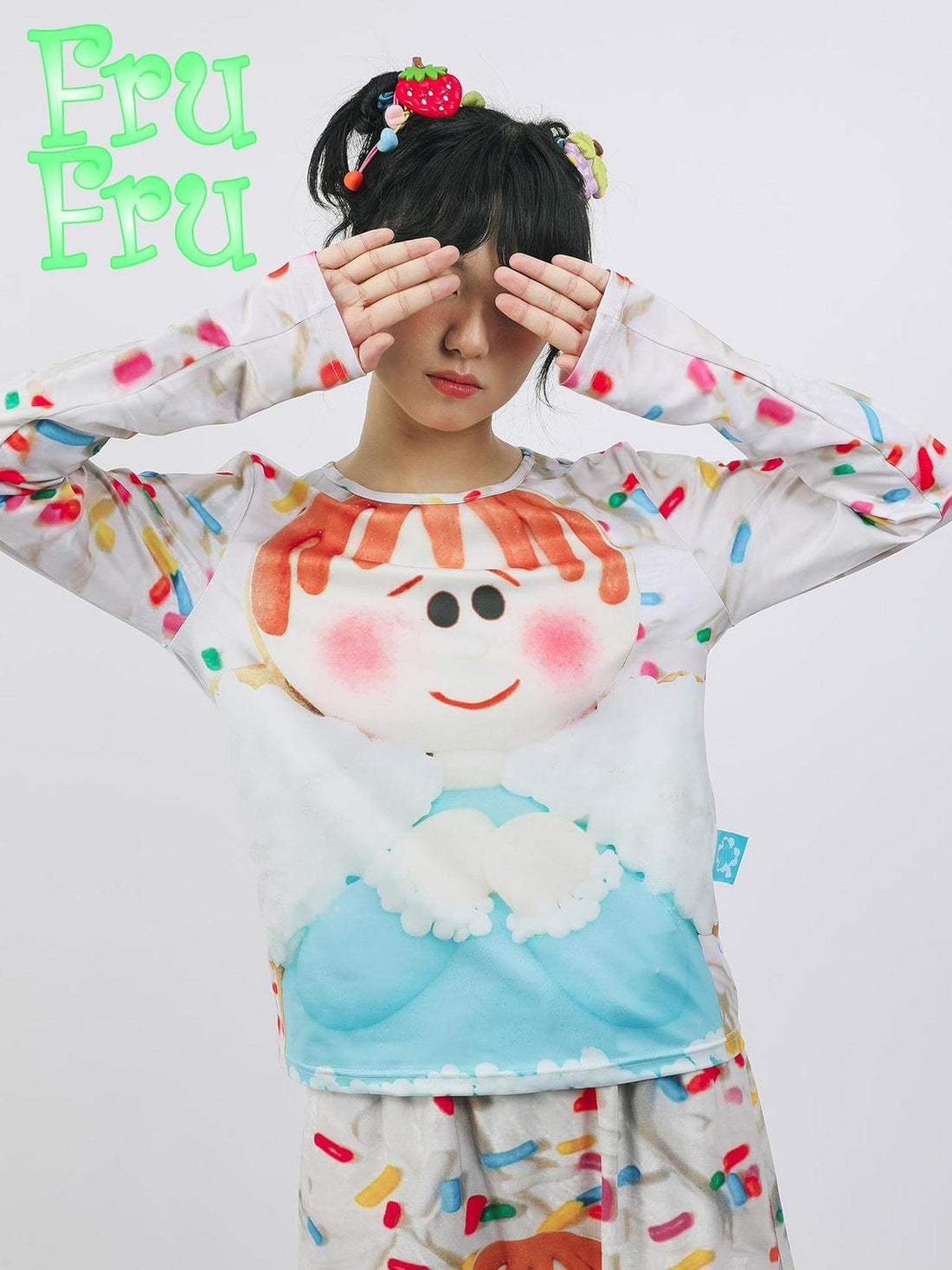 Frufru Gulu Autumn Angel Print White Cookie T Shirt Loose Fit Polyester
