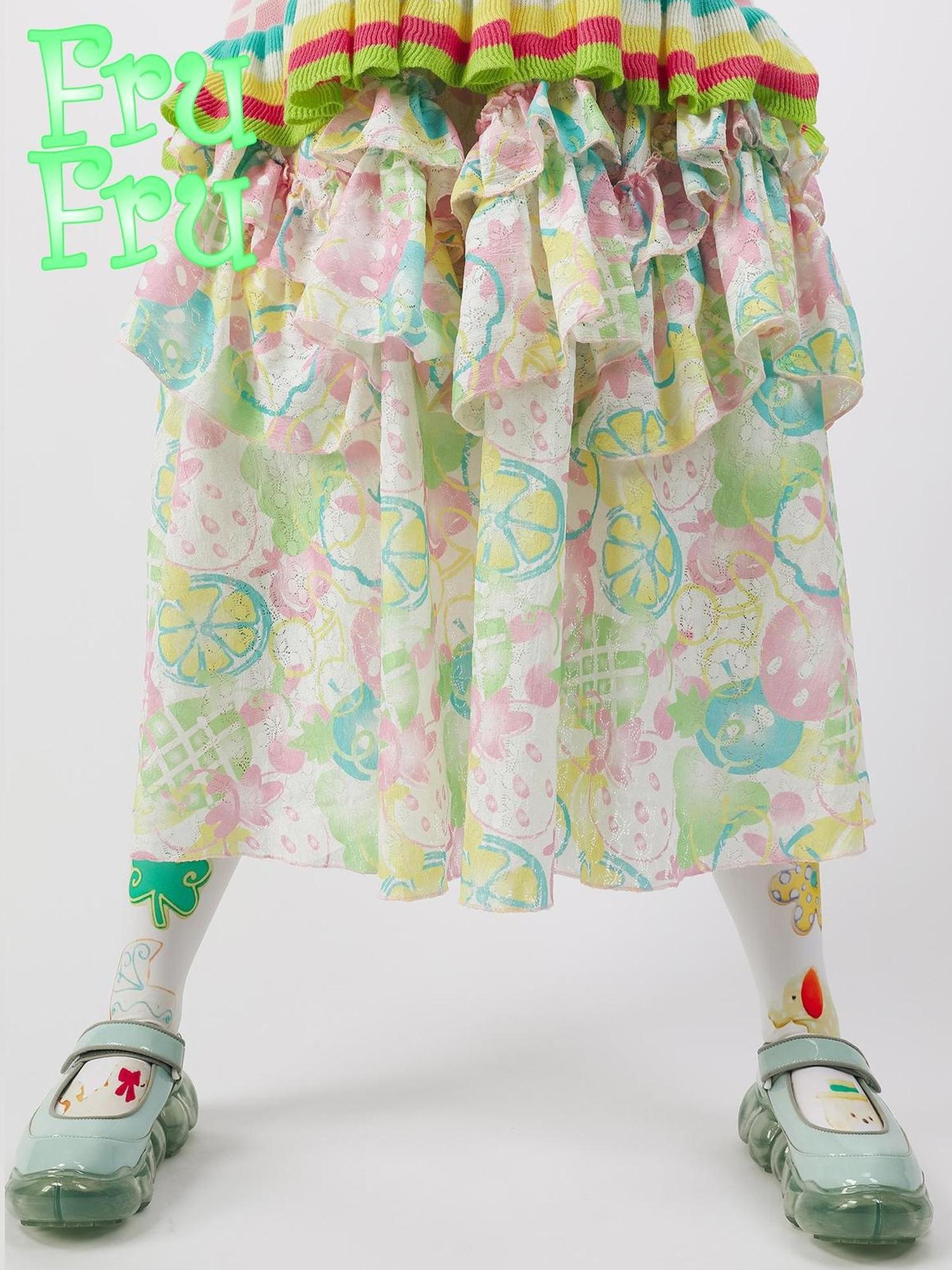 Frufru Gulu Autumn Fruit Print A Line Lace Skirt For Women