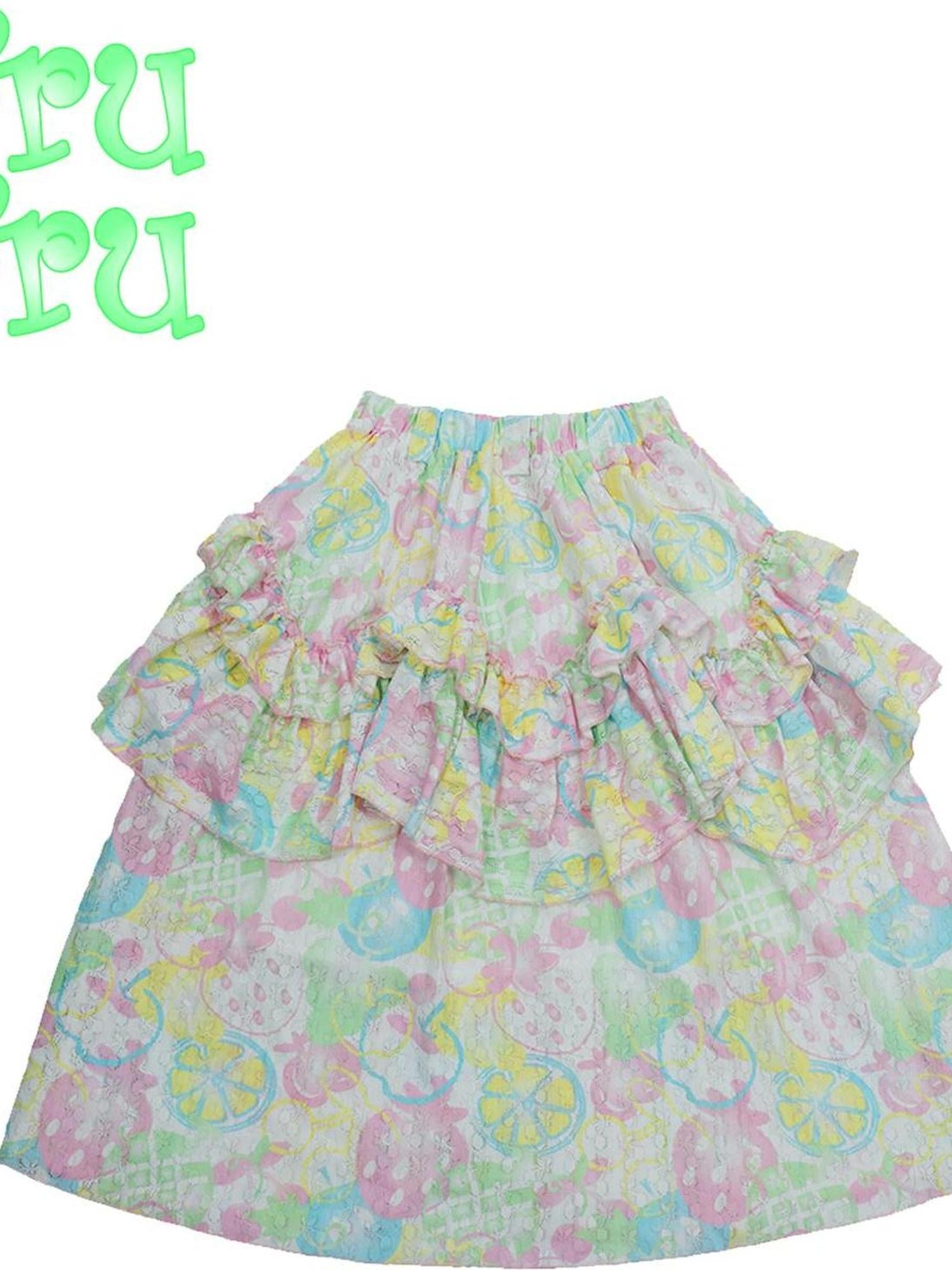 Frufru Gulu Autumn Fruit Print A Line Lace Skirt For Women