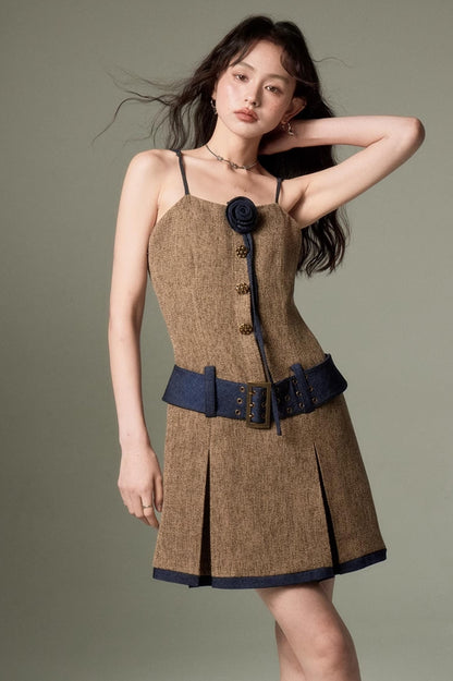 DIDDI MODA Autumn Rose Embroidered Tweed Coat Dress Set