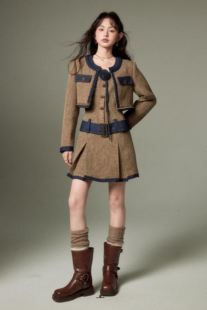 DIDDI MODA Autumn Rose Embroidered Tweed Coat Dress Set