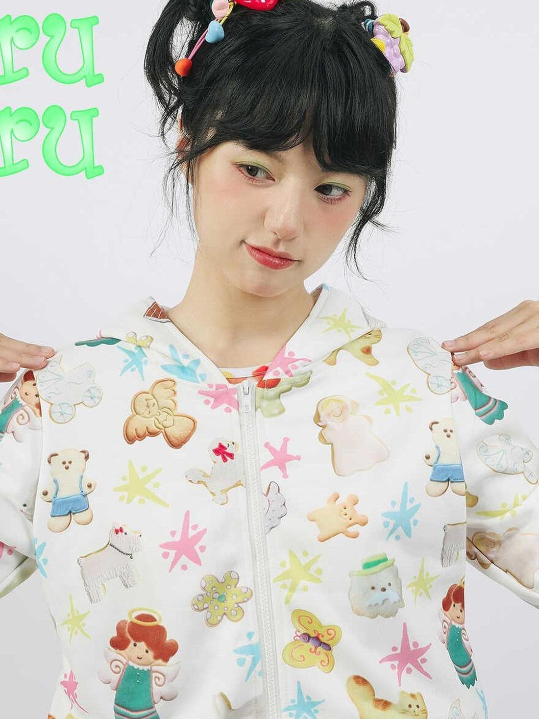 Frufru Gulu Autumn White Bunny Print Cotton Sweater Loose Fit