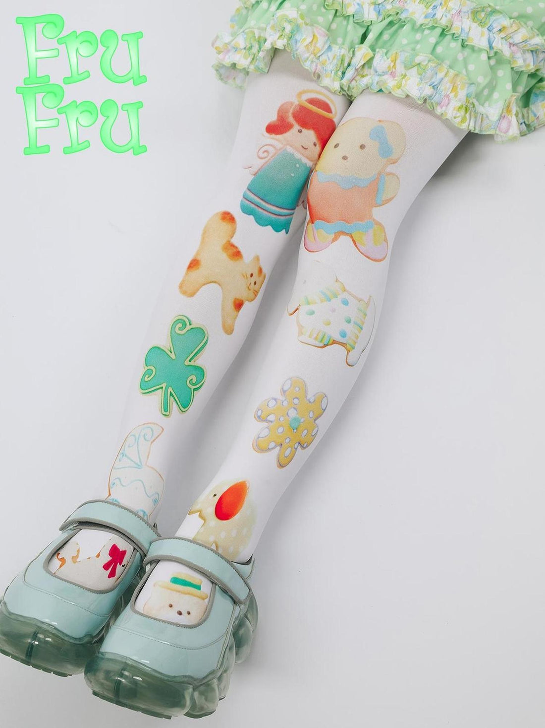 Frufru Gulu Autumn Winter White Cookie Print Cute Pantyhose