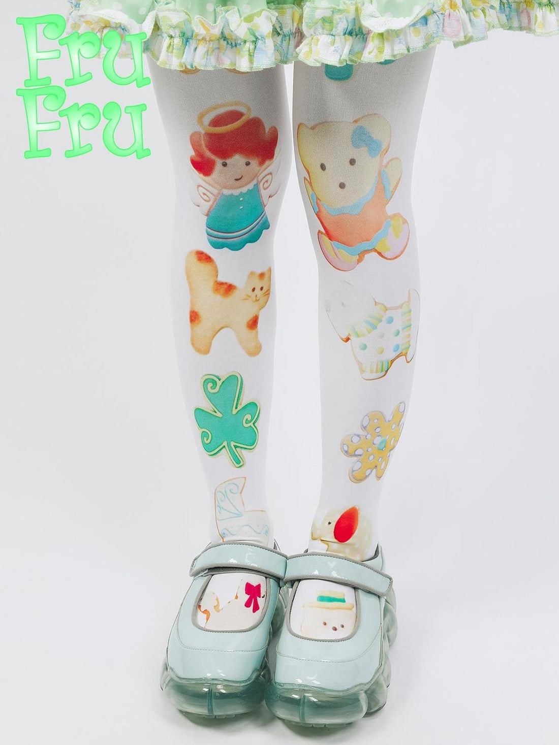 Frufru Gulu Autumn Winter White Cookie Print Cute Pantyhose