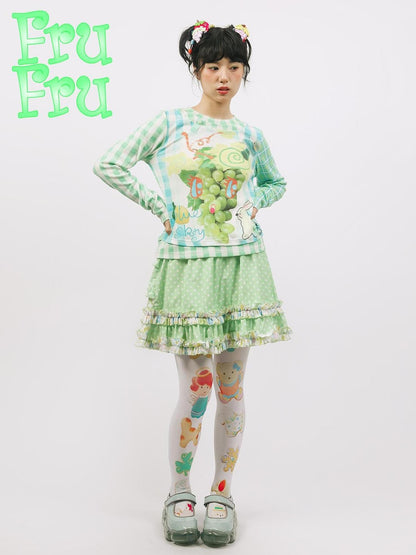 Frufru Gulu Autumn Winter White Cookie Print Cute Pantyhose