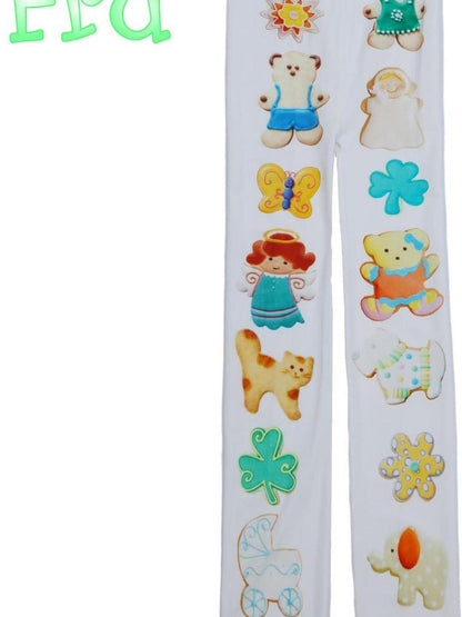 Frufru Gulu Autumn Winter White Cookie Print Cute Pantyhose