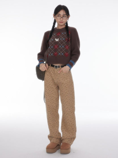BETWEENAND Allover Dachshund Print Pockets Straight Leg Women&