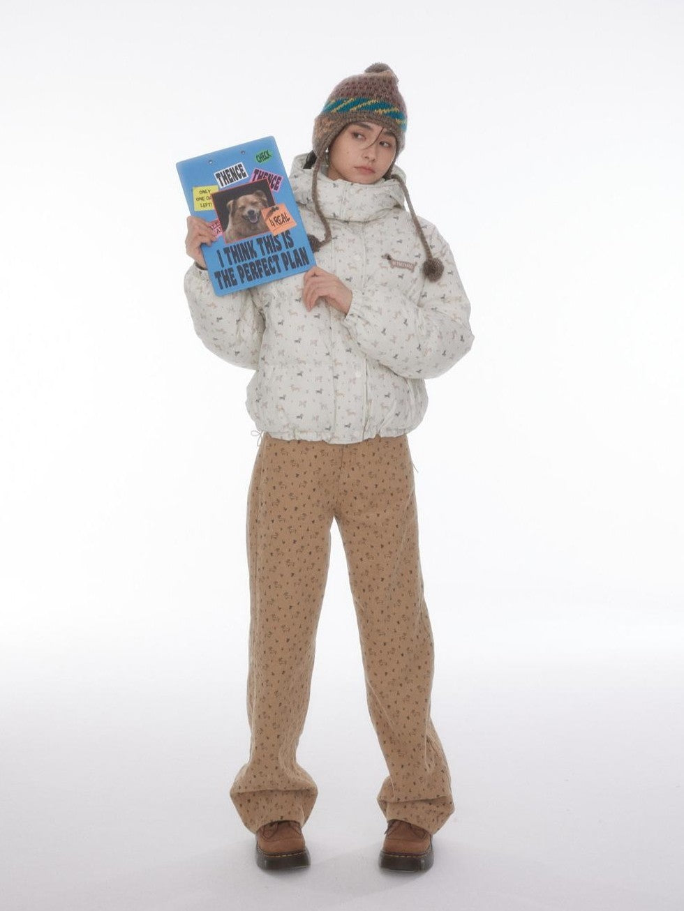 BETWEENAND Allover Dachshund Print Pockets Straight Leg Women&