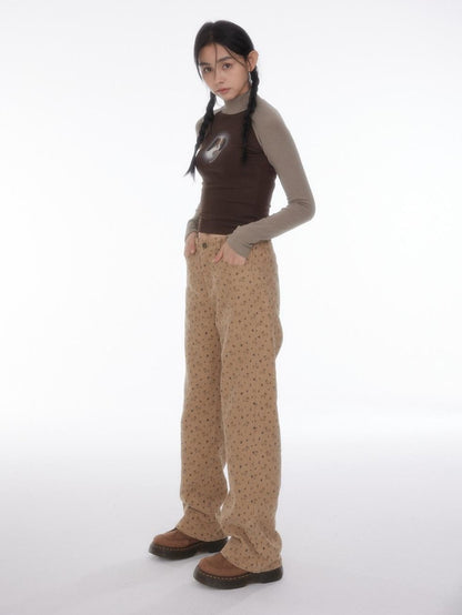 BETWEENAND Allover Dachshund Print Pockets Straight Leg Women&