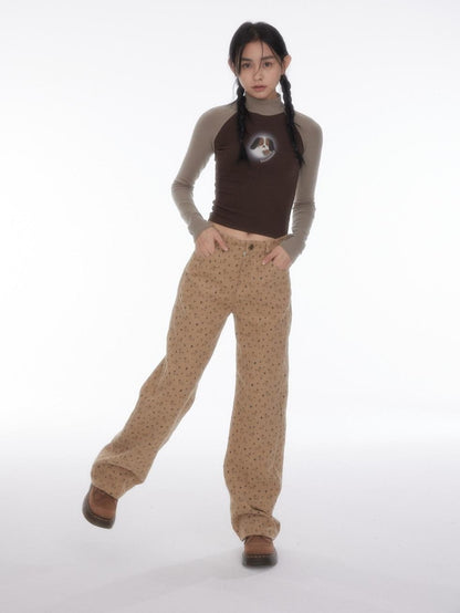 BETWEENAND Allover Dachshund Print Pockets Straight Leg Women&