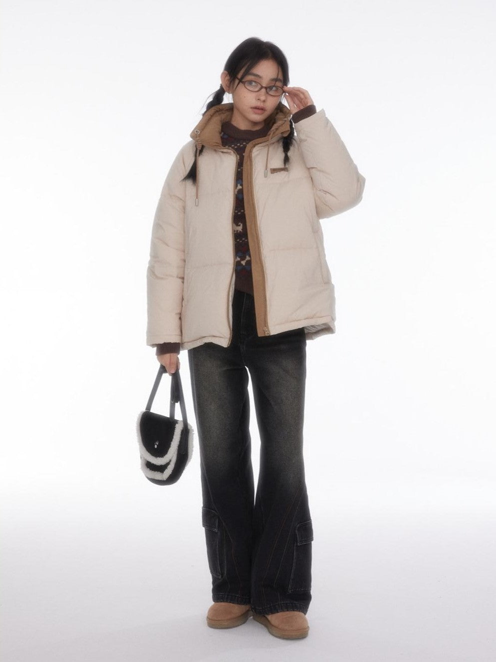 BETWEENAND Allover Dog Bone Print Vintage Pullover Knit Women&
