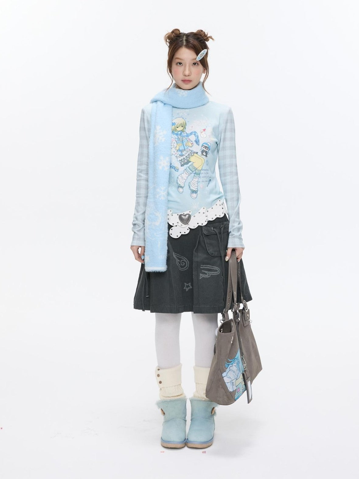 BETWEENAND Allover Print Mock Neck Brushed Women&