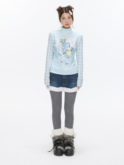 BETWEENAND Allover Print Mock Neck Brushed Women&