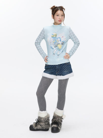 BETWEENAND Allover Print Mock Neck Brushed Women&