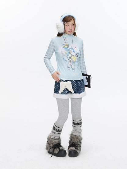 BETWEENAND Allover Print Mock Neck Brushed Women&