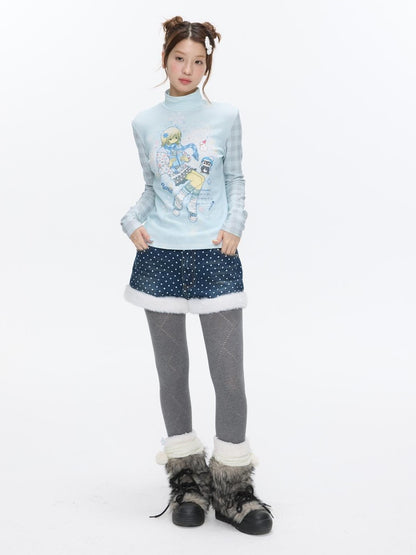 BETWEENAND Allover Print Mock Neck Brushed Women&
