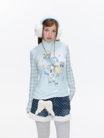 BETWEENAND Allover Print Mock Neck Brushed Women&