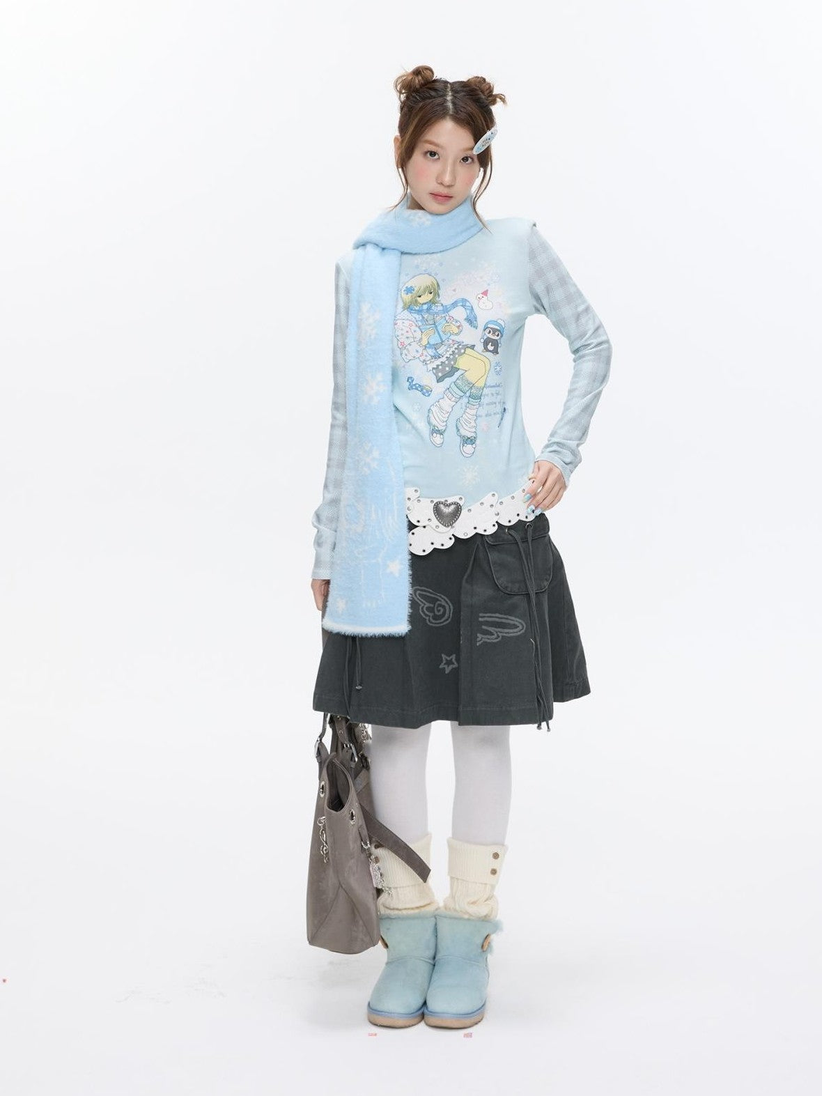 BETWEENAND Allover Print Mock Neck Brushed Women&