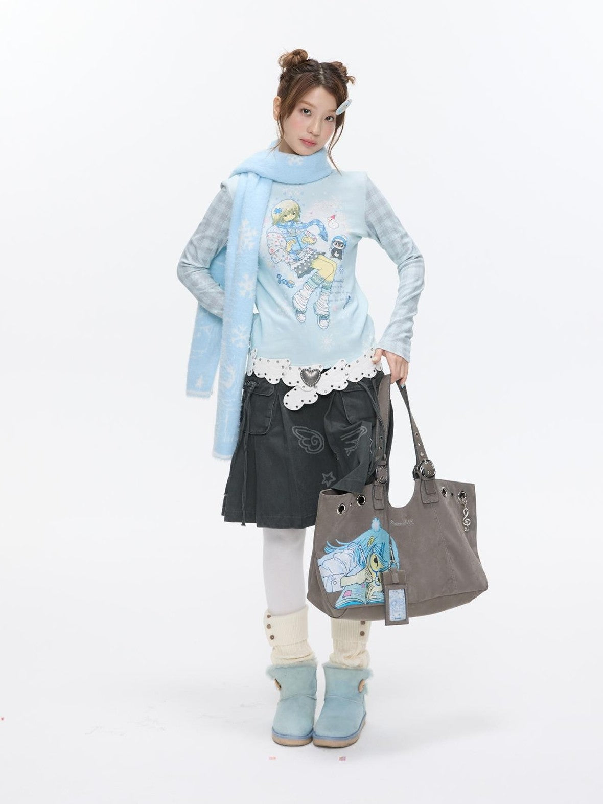 BETWEENAND Allover Print Mock Neck Brushed Women&