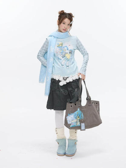 BETWEENAND Allover Print Mock Neck Brushed Women&
