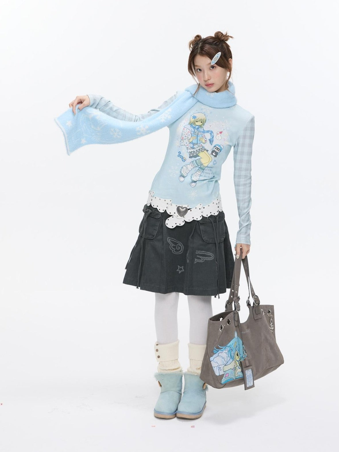BETWEENAND Allover Print Mock Neck Brushed Women&