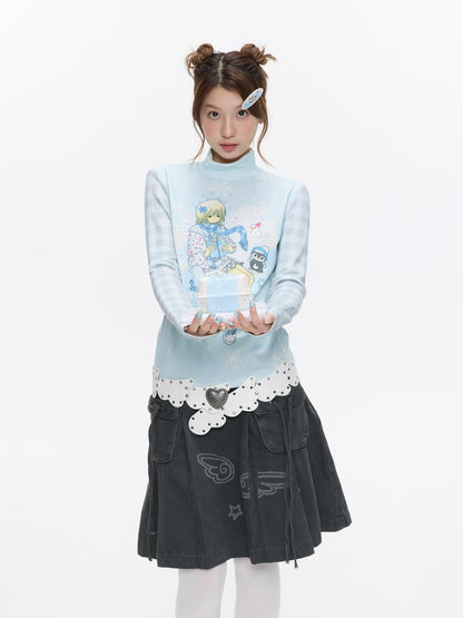 BETWEENAND Allover Print Mock Neck Brushed Women&