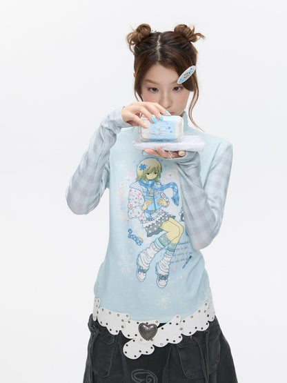 BETWEENAND Allover Print Mock Neck Brushed Women&