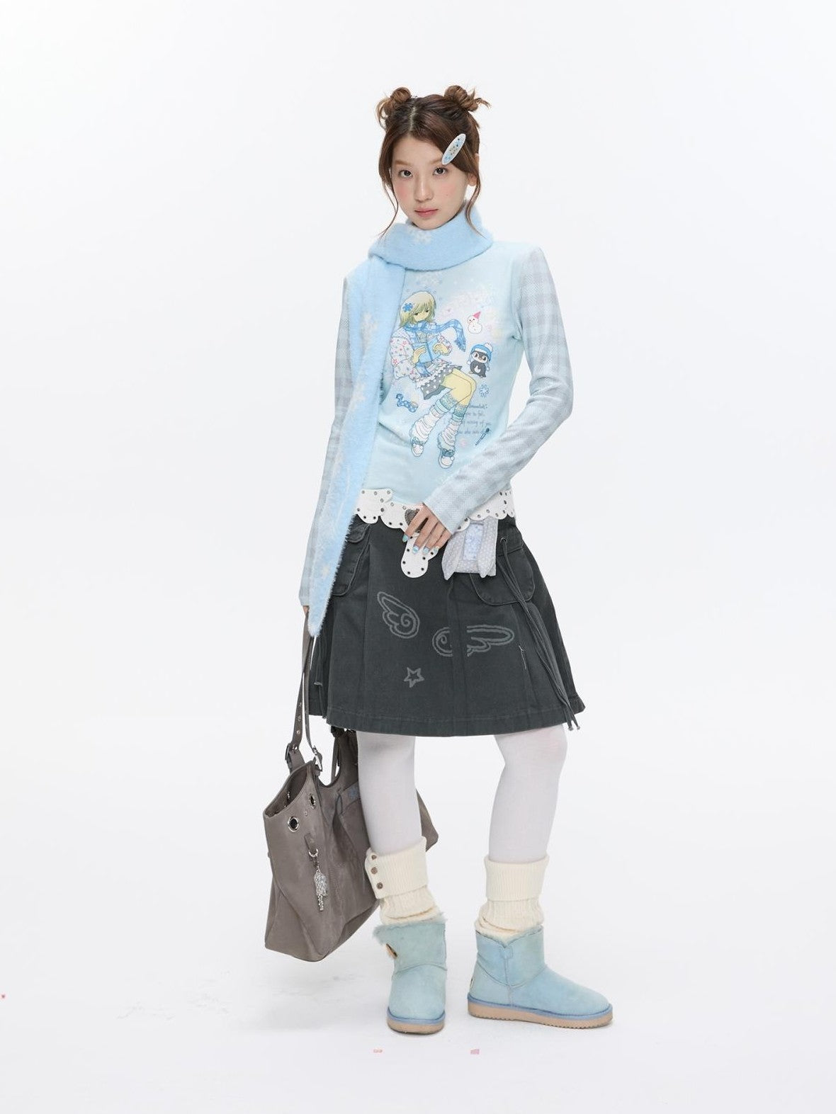 BETWEENAND Allover Print Mock Neck Brushed Women&