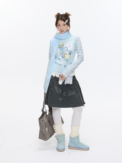 BETWEENAND Allover Print Mock Neck Brushed Women&