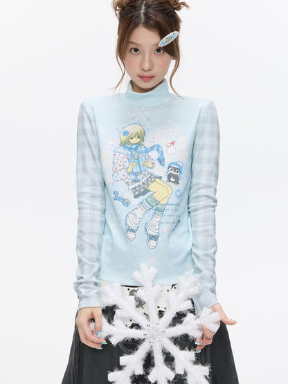 BETWEENAND Allover Print Mock Neck Brushed Women&