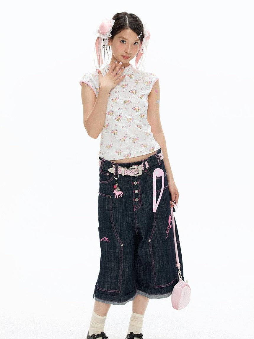BETWEENAND Allover Print Qipao Short Sleeve Women&