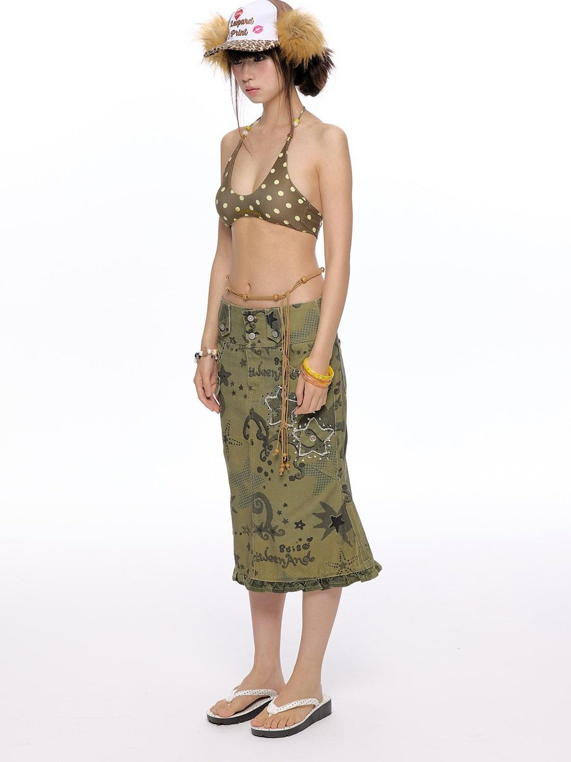 BETWEENAND Allover Star Applique Lace Distressed Fishtail Cargo Women&