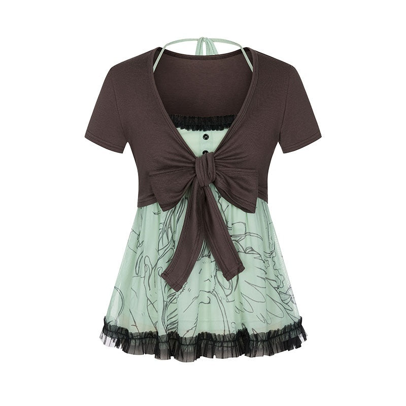 BETWEENAND_Apple_Green_Ruched_Lace_Trim_Square_Neck_Women&
