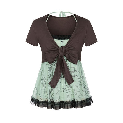 BETWEENAND_Apple_Green_Ruched_Lace_Trim_Square_Neck_Women&