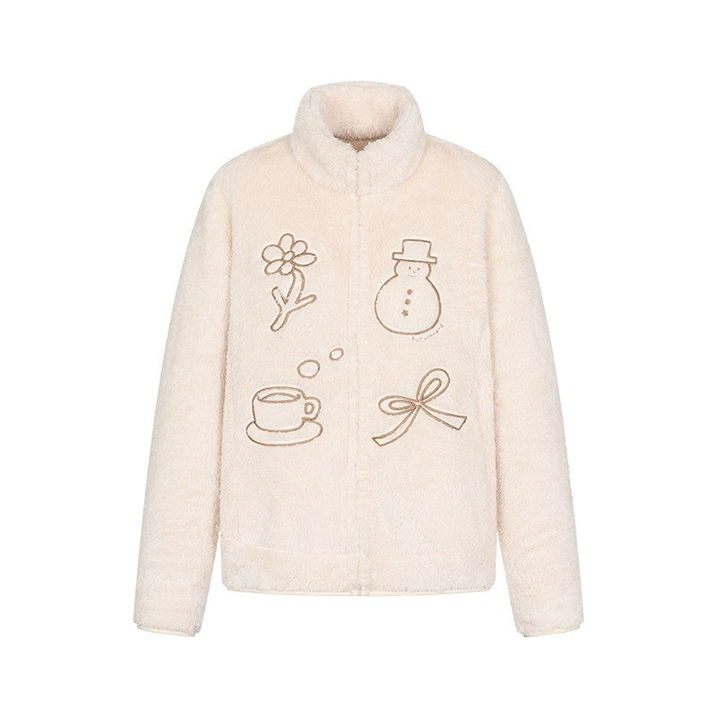 BETWEENAND_Apricot_Stand_Collar_Loose_Fluffy_Polar_Fleece_Women&