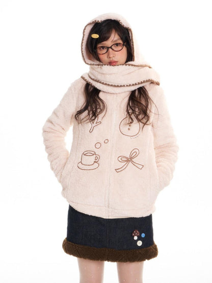 BETWEENAND Apricot Stand Collar Loose Fluffy Polar Fleece Women&