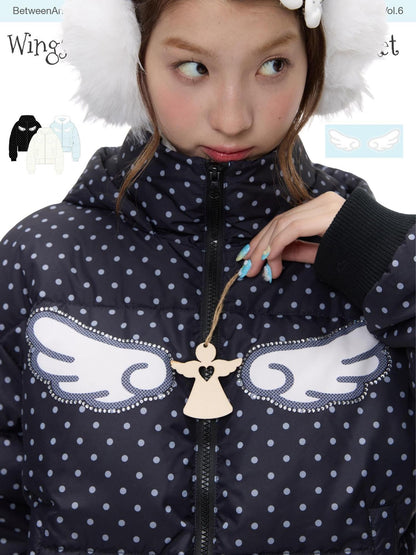 BETWEENAND Baby Blue Polka Dot Rhinestone Print Hooded Women&