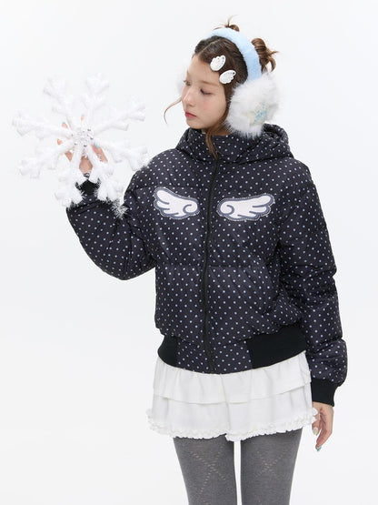BETWEENAND Baby Blue Polka Dot Rhinestone Print Hooded Women&