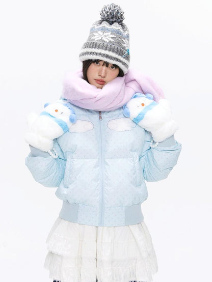 BETWEENAND Baby Blue Polka Dot Rhinestone Print Hooded Women&