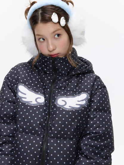 BETWEENAND Baby Blue Polka Dot Rhinestone Print Hooded Women&