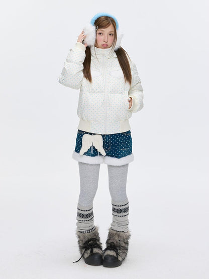 BETWEENAND Baby Blue Polka Dot Rhinestone Print Hooded Women&