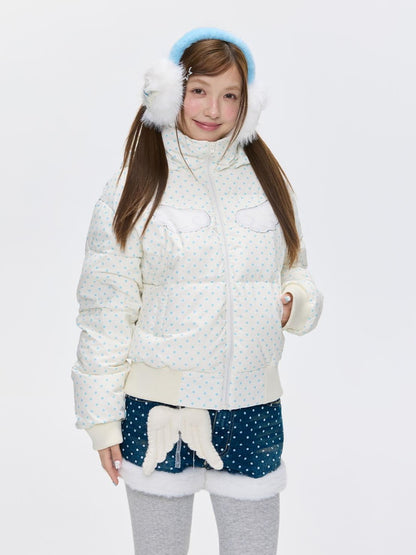 BETWEENAND Baby Blue Polka Dot Rhinestone Print Hooded Women&
