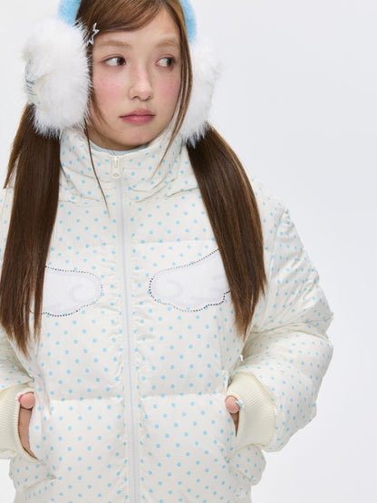 BETWEENAND Baby Blue Polka Dot Rhinestone Print Hooded Women&